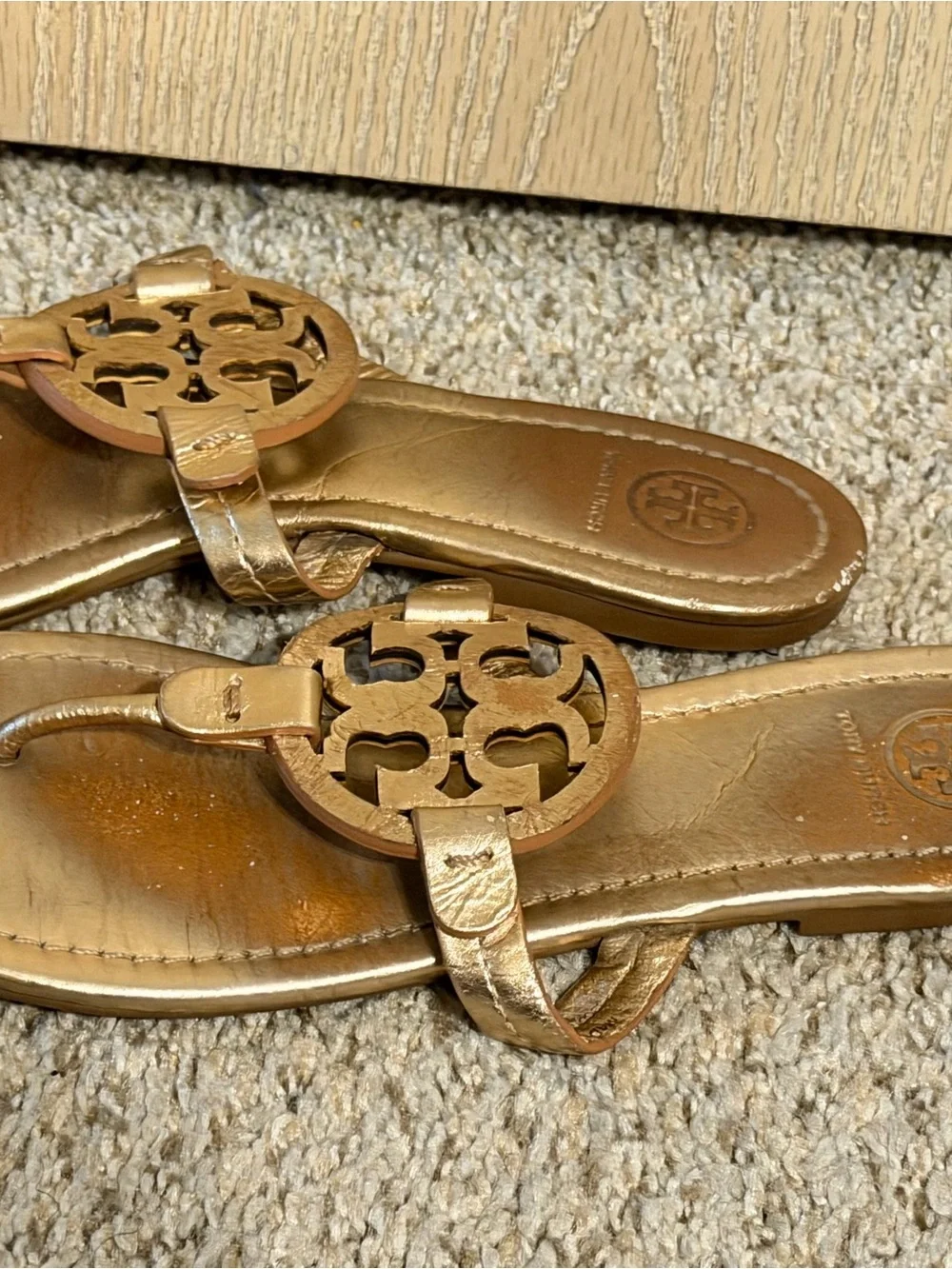 Tory Burch Metallic Bronze Logo Thong Sandals